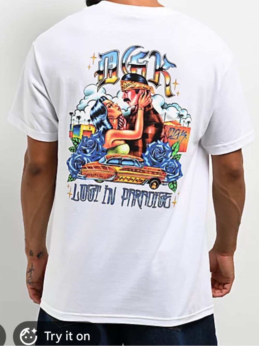 DGK zumiez White Short Sleeve Tee with Multicolor Gothic/chicano  Logo